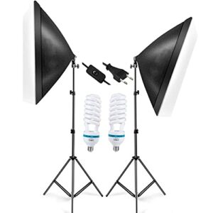 Softbox 2X50X70cm Kit de Iluminación para Fotografía 85W 5500K, E27 Soporte de Lámpara Estándar Luz de Estudio para Filmar Producto de Retrato Toma de Fotografía Grabación de Video