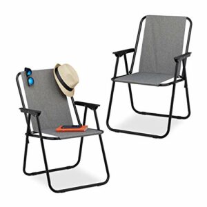 Relaxdays Juego de 2 sillas de Camping Plegables con reposabrazos, para jardín y balcón, 74,5 x 51,5 x 58 cm, Color Gris, Hierro